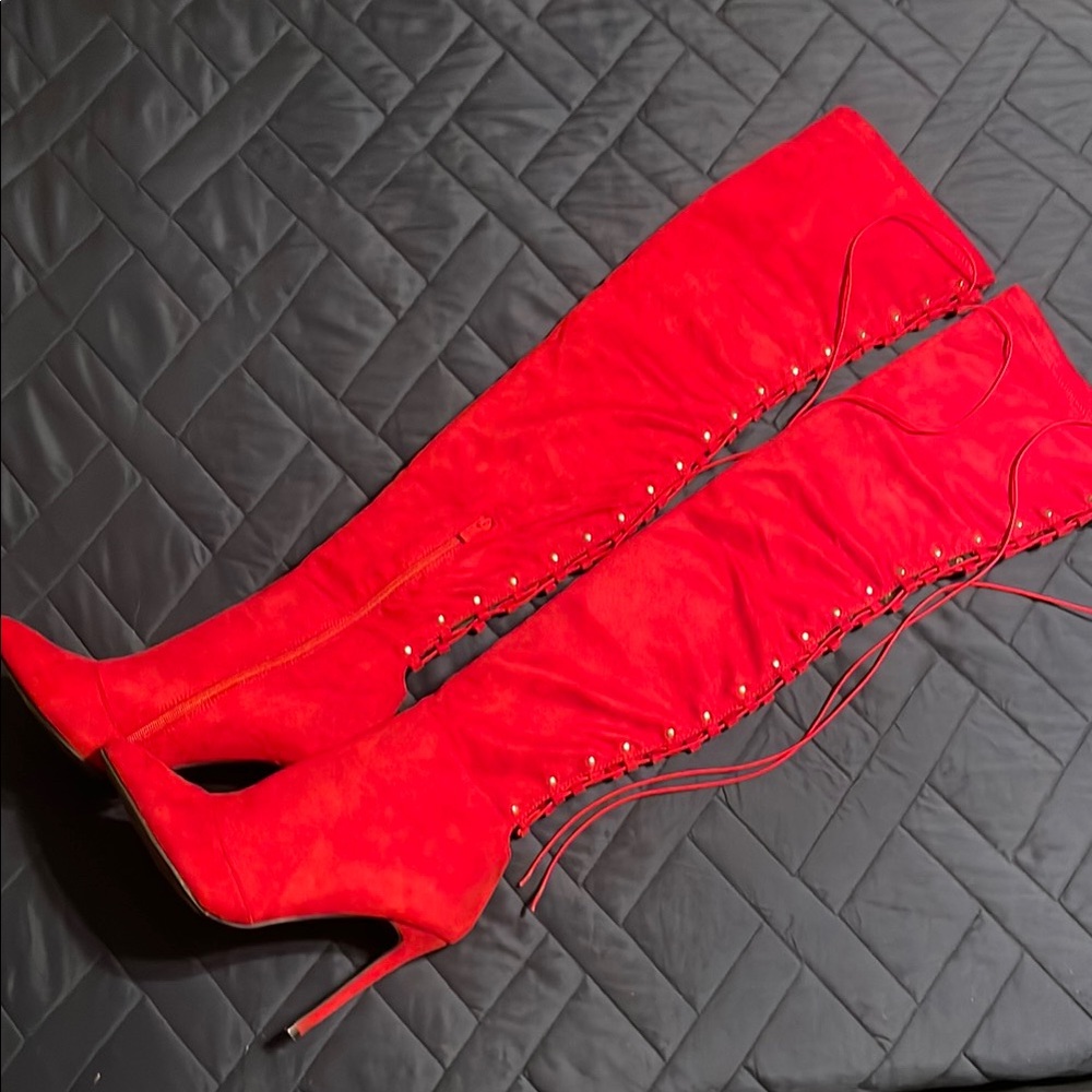 Forever Red Thigh High Boots Stiletto Heel